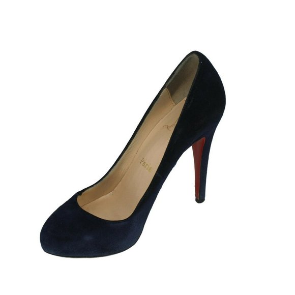 CHRISTIAN LOUBOUTIN Navy-Blue Suede Simple Semi Pointed Toe Pumps